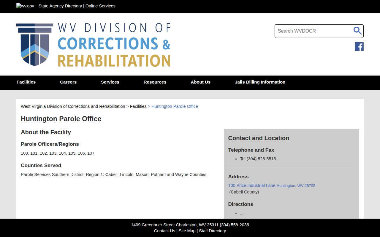 Lincoln County parole supervision route through the Huntington Parole Office